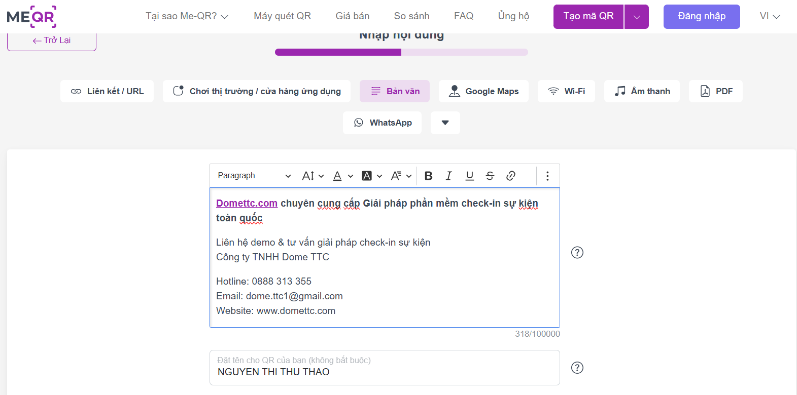 Cách tạo mã QR online cho tài liệu bằng ME-QR